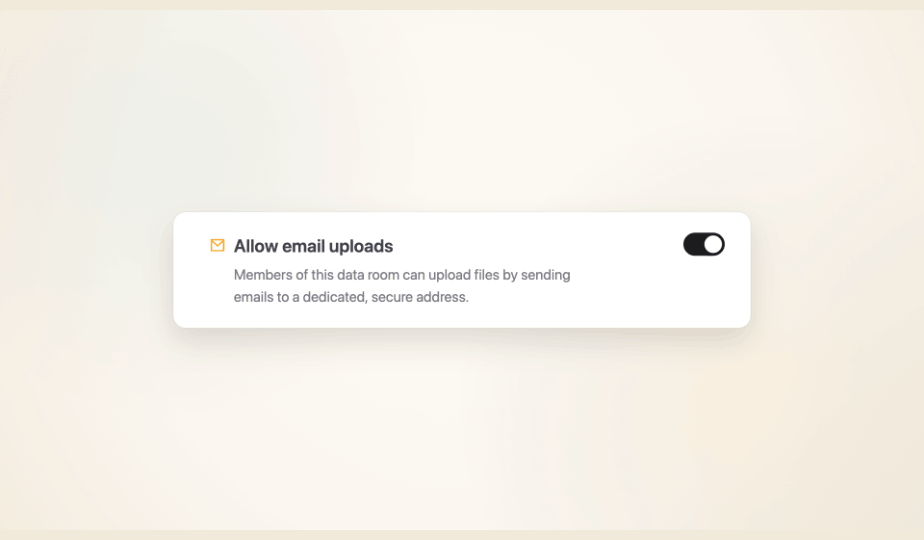 Upload files to the data room via email