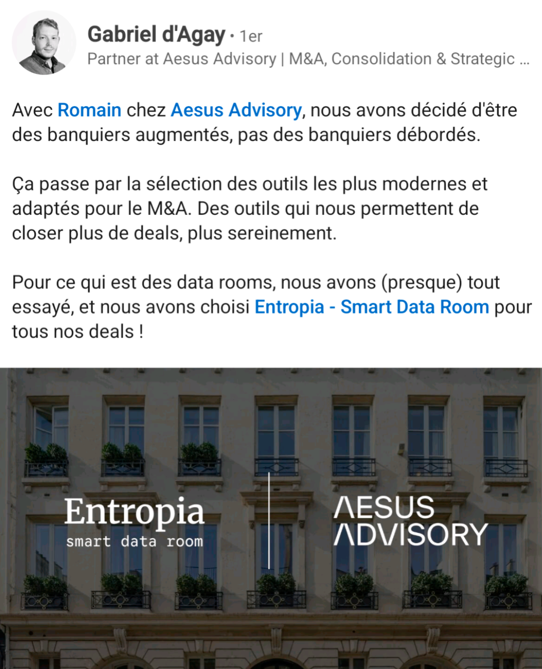 Post by Gabriel d'Agay on Linkedin