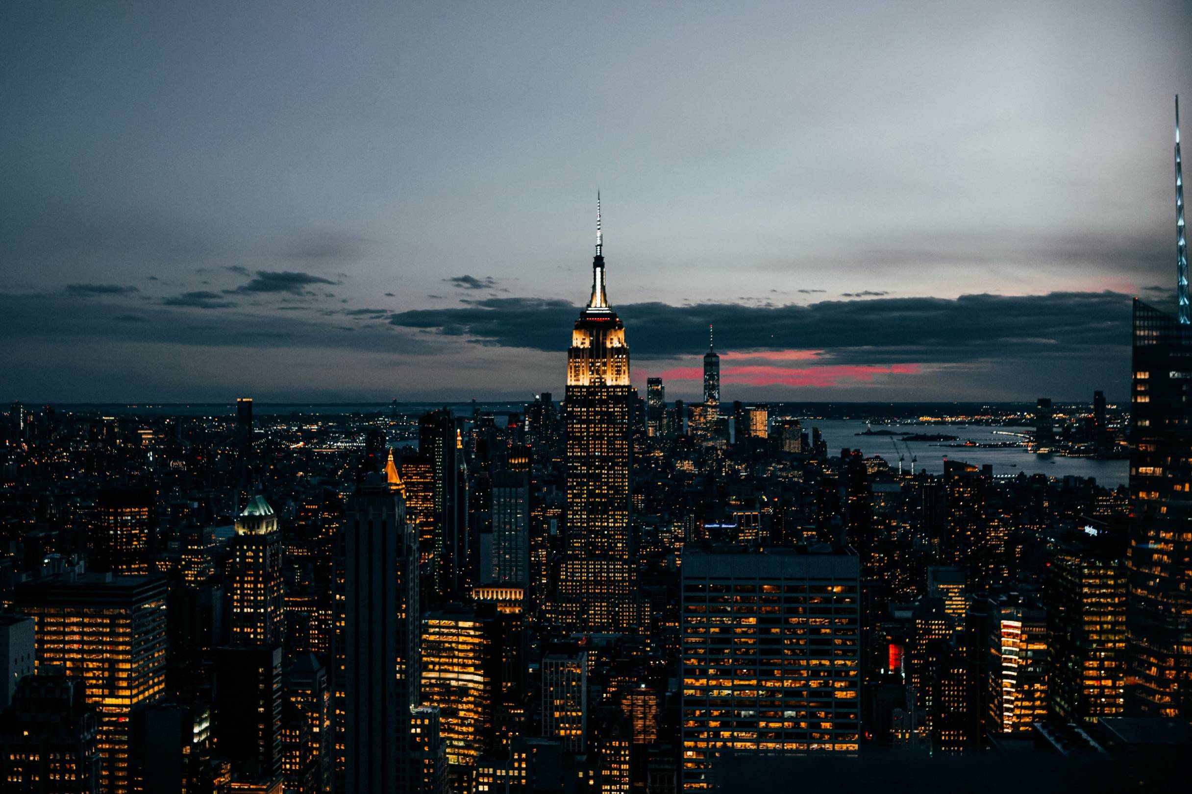 The Manhattan skyline at dusk