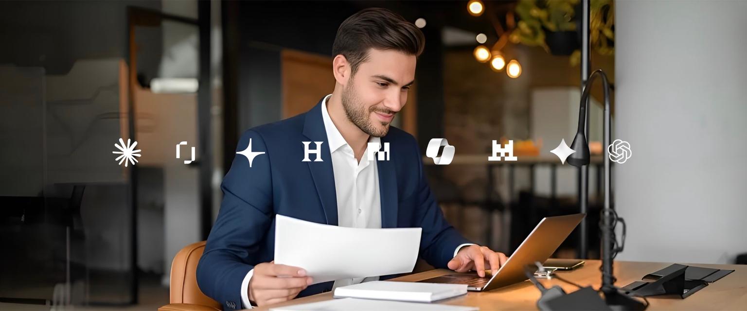 Un professionnel des transactions travaille sur son ordinateur portable, entouré des logos des plateformes IA qui se connectent à Entropia via MCP : Claude, Rogo, Harvey, Legora, Microsoft Copilot, Google Gemini, Mistral AI et ChatGPT.