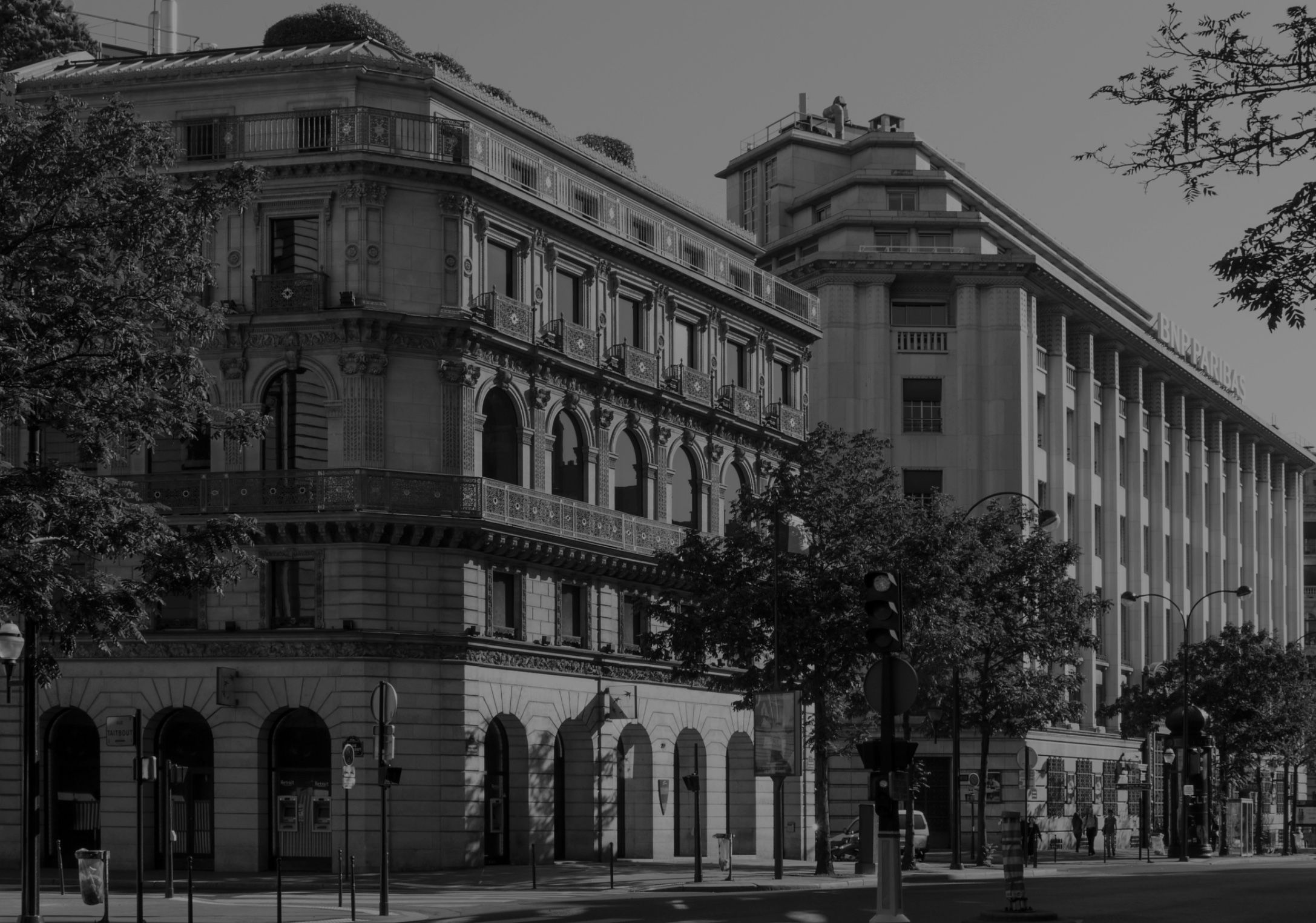 Grand institutional buildings in a financial district