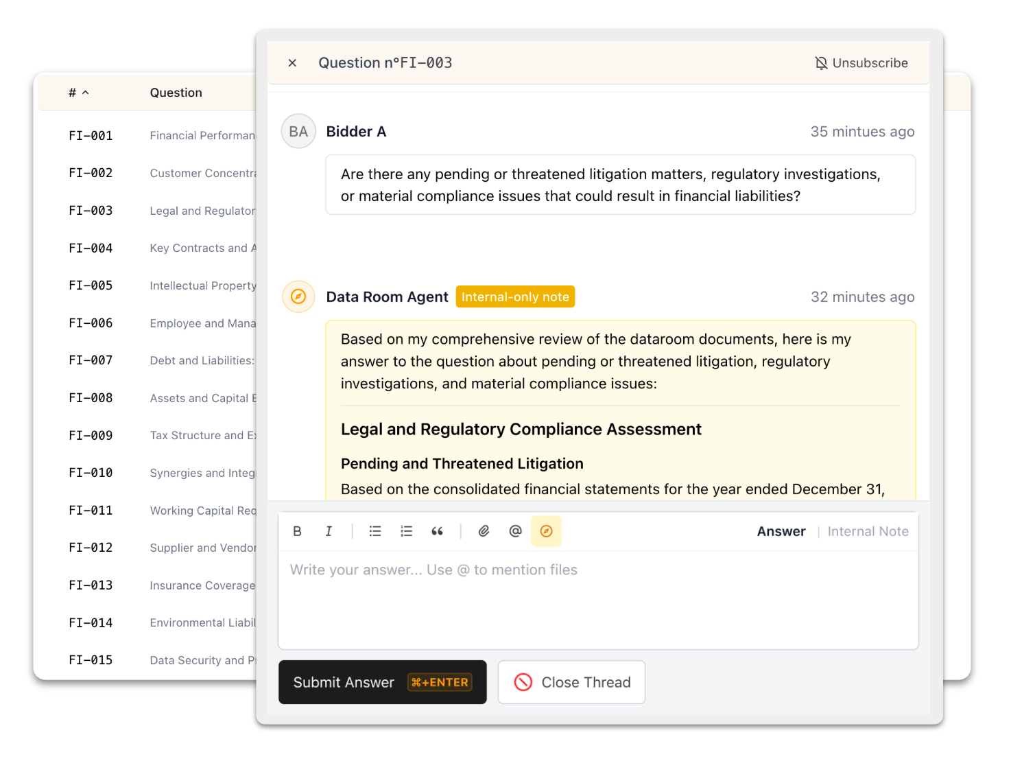 Entropia Q&A workflow with agent-drafted answers