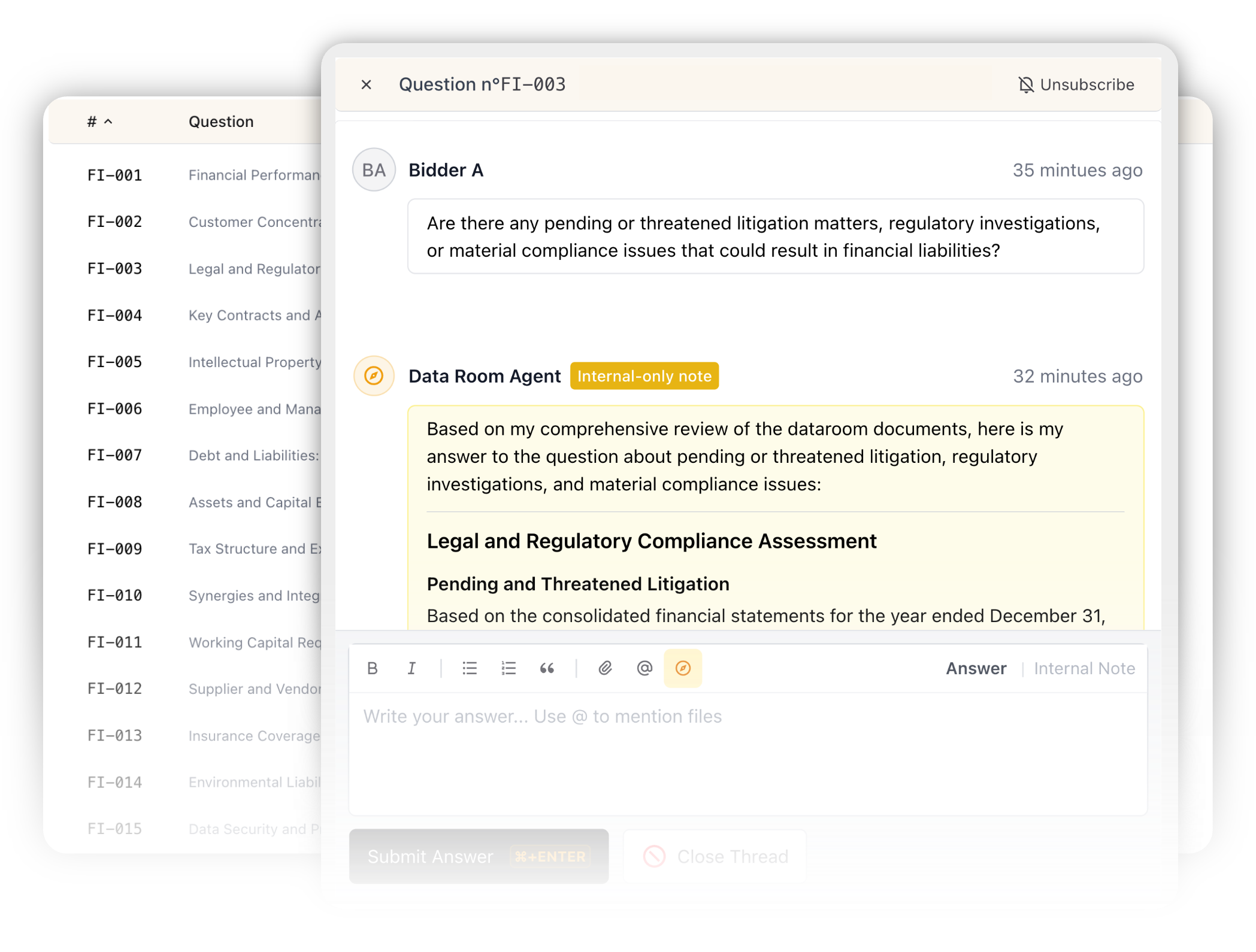 Entropia Q&A workflow with agent-drafted answers