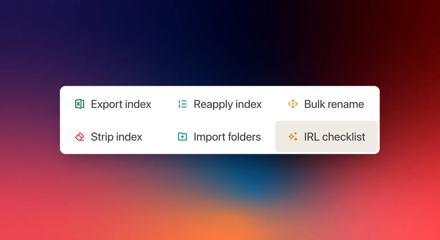 Redesigned index management panel with previews